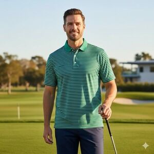 Fairway &‎ Greene Men's Golf Polo Shirt Striped Green White - Size M